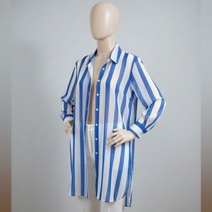 SHEIN Curve Blue & White Striped Button-Down Tunic – Size 0XL – New — No Tag